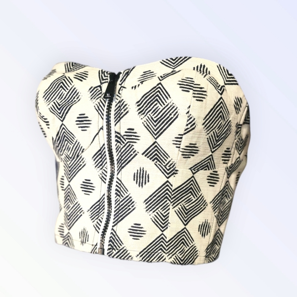 Ecote Strapless Geometric Bustier Crop Top - Festival, Y2K, and Streetwear - Med